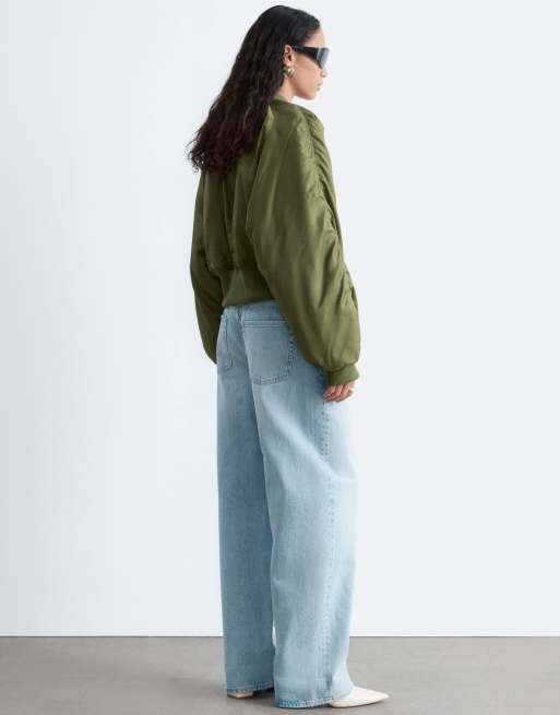 & Other Stories balloon fit jeans with cuffed hem in light dusty blue wash, 4 of 4