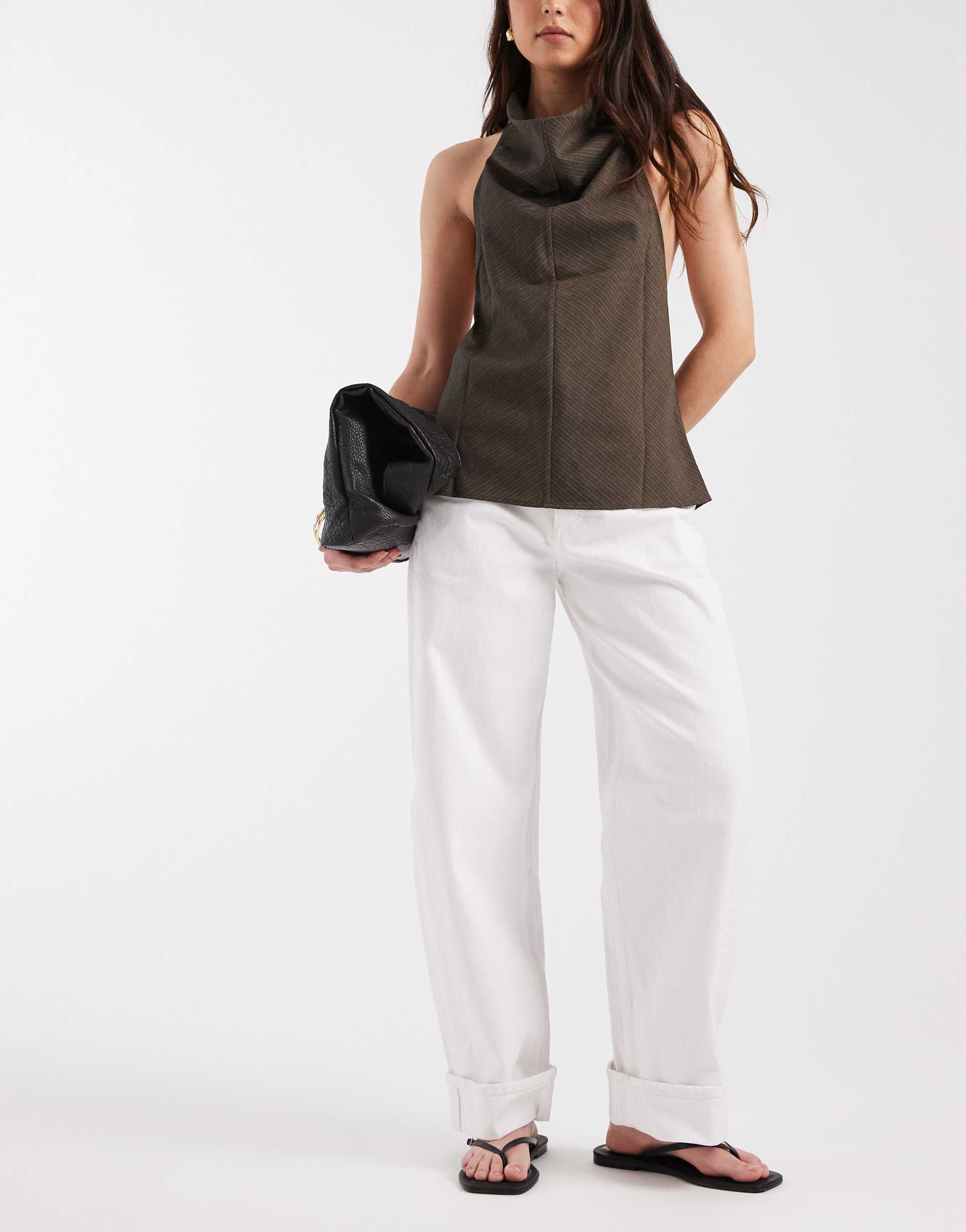 & other stories balloon fit jeans with cuffed hem in white