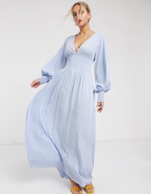 light blue balloon sleeve dress