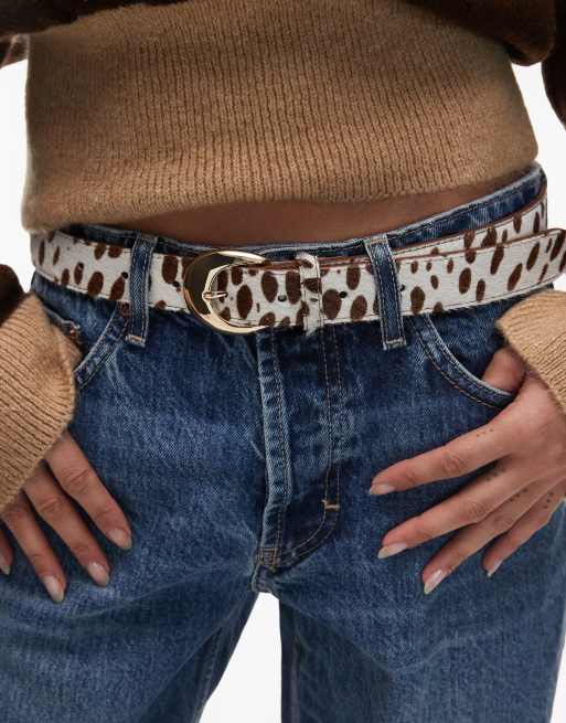 & Other Stories bambi print leather hairy belt in white and brown