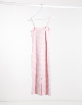 pink gingham midi dress