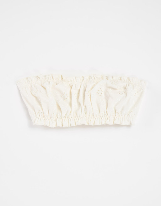 & Other Stories - Bandeau-bikinitopje met broderie in gebroken wit