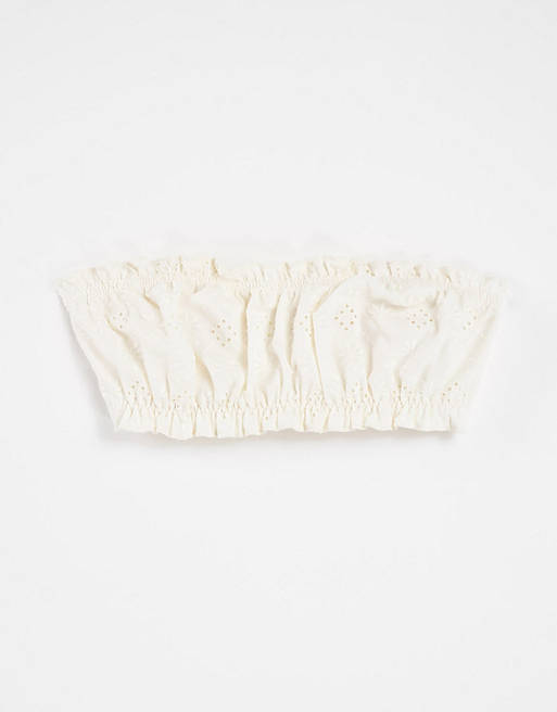 & Other Stories bandeau broderie bikini top in off white