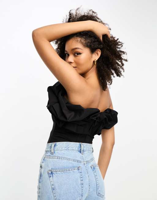  Other Stories bandeau top with structured ruffle in black