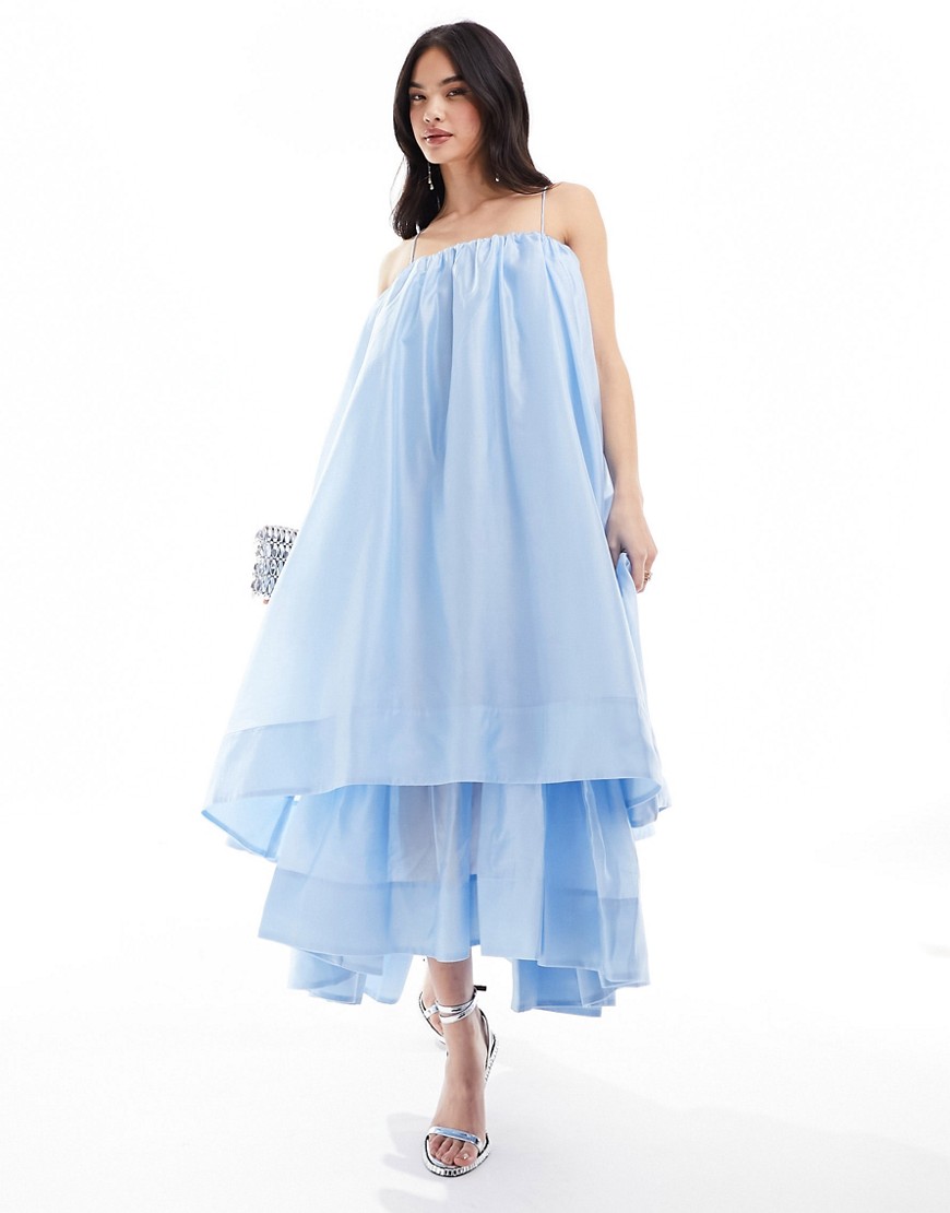 & Other Stories bandeau volume layered maxi dress in light blue