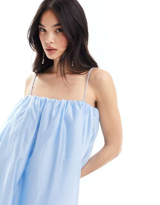 & Other Stories bandeau volume layered maxi dress in light blue