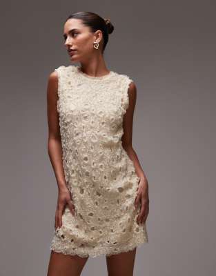 & OTHER STORIES BEADED TULLE MINI DRESS WITH CUT WORK DETAIL