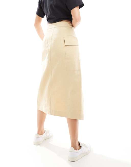 & Other Stories – Beige, asymmetrisk midikjol med omlottdesign och ficka i cargostil, 3 av 5