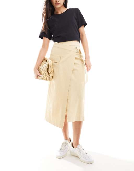 & Other Stories – Beige, asymmetrisk midikjol med omlottdesign och ficka i cargostil, 5 av 5