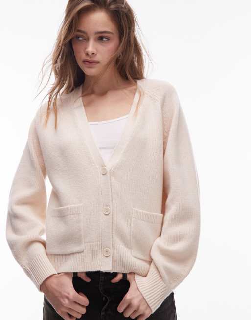 & Other Stories - Beige cardigan med påsyede lommer i uldblanding
