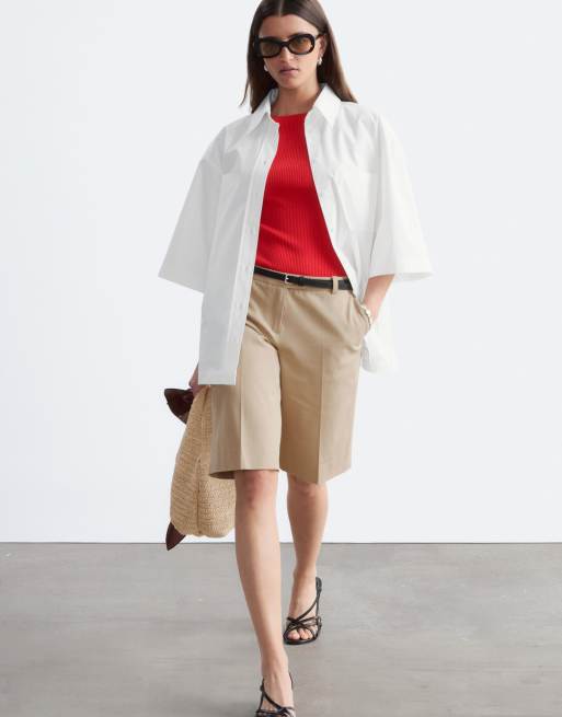 & Other Stories – Beige, figursydda bermudashorts i bomullsmix, 3 av 4