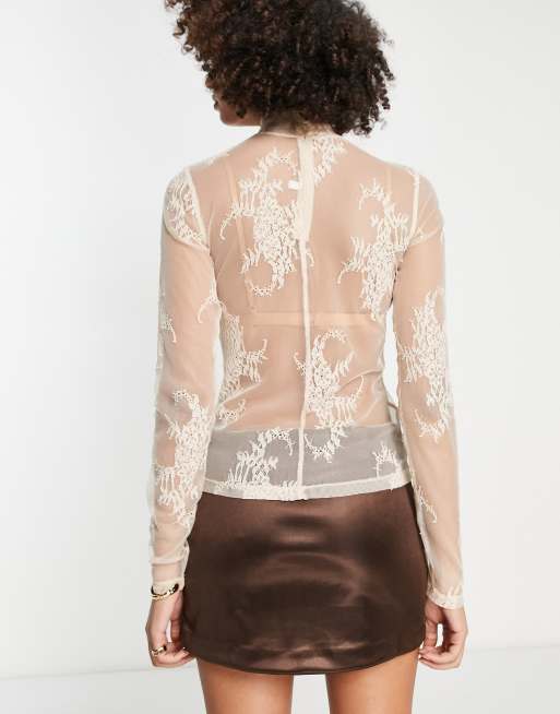 & Other Stories - Beige gennemsigtig højhalset top med blonder, 3 af 4