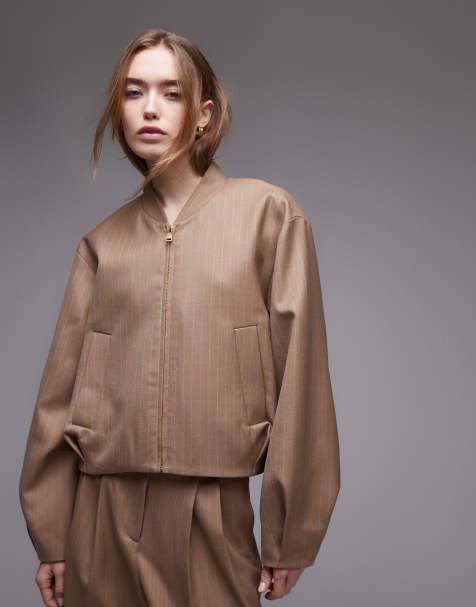 & Other Stories - Beige luksus-bomber-jakke med striber og lynlås fortil samt plisseringer - Del af sæt - view 1