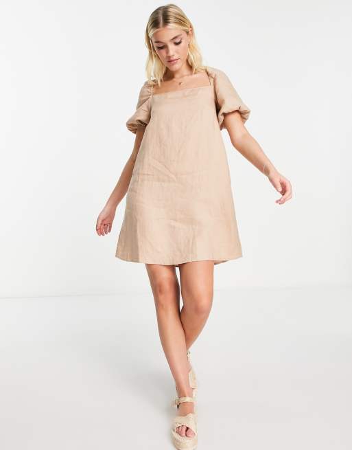 & Other Stories – Beige miniklänning i linne med knytning baktill
