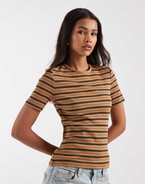 & Other Stories – Beige, randig och supermjuk t-shirt i slim fit med ribbad textur - view 1