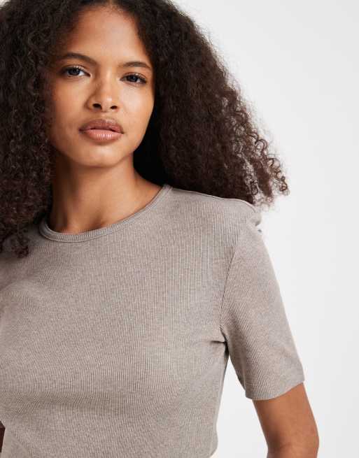 & Other Stories - Beige ribstrikket T-shirt i Slim Fit, 2 af 4