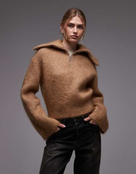 & Other Stories - Beige sweater i strik af mohairuldsblanding med kort lynlås - view 1