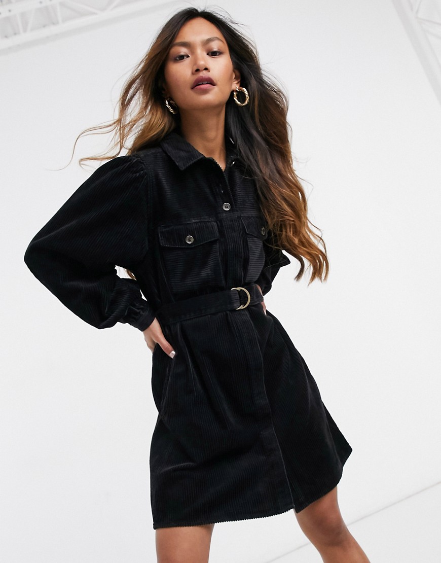 & Other Stories belted corduroy dress in black