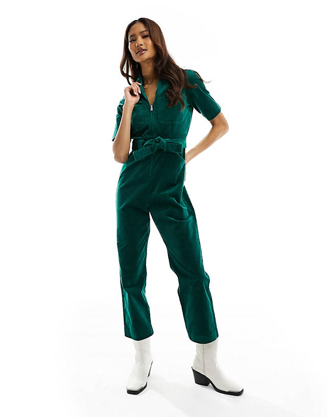 & Other Stories - belted corduroy jumpsuit in green