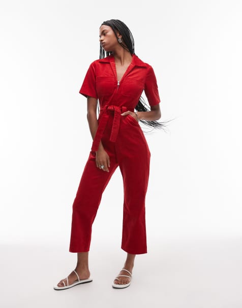 & Other Stories belted corduroy jumpsuit in red - view 1