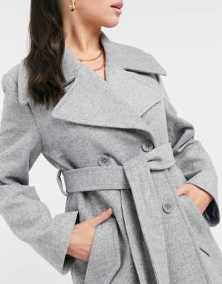 Grey belted hot sale wool coat