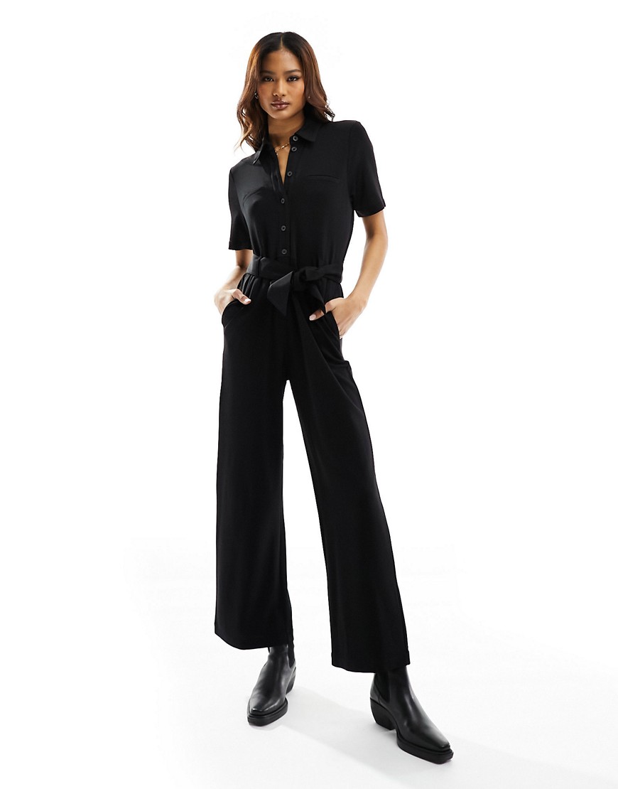 & Other Stories belted jersey jumpsuit in black