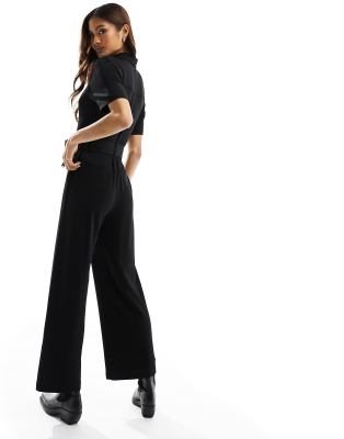 & Other Stories belted jersey jumpsuit in black