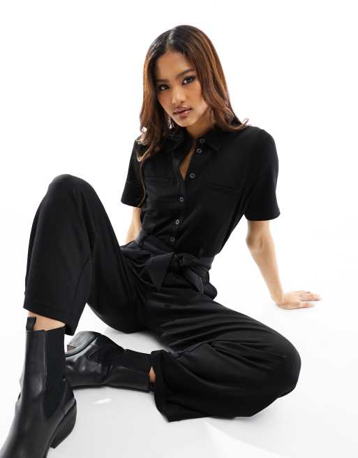 & Other Stories belted jersey jumpsuit in black