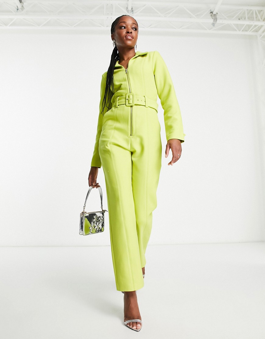 & Other Stories belted jumpsuit in lime green
