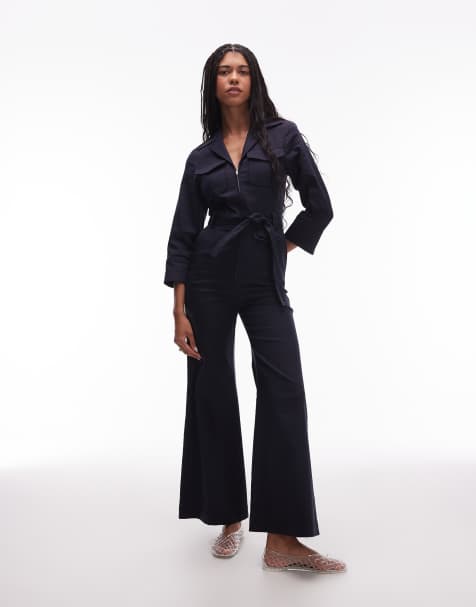 & Other Stories belted jumpsuit with patch pockets in navy blue - view 1