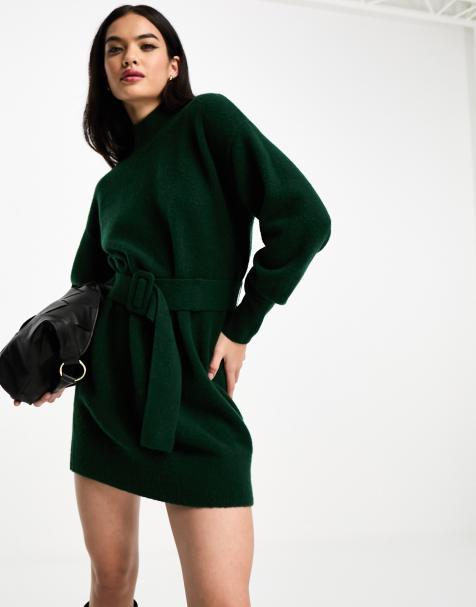 Sage Green:Billie Belted Jumper Dress Knitted