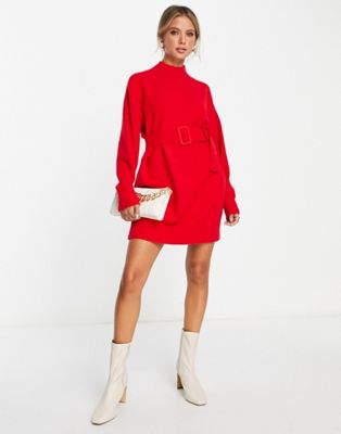 & Other Stories belted knitted dress in red