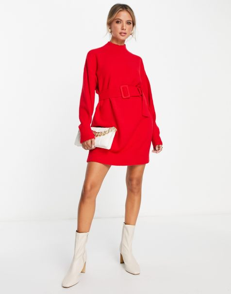 & Other Stories belted knitted dress in red