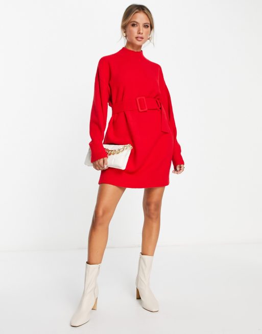 Belted 2024 red dress