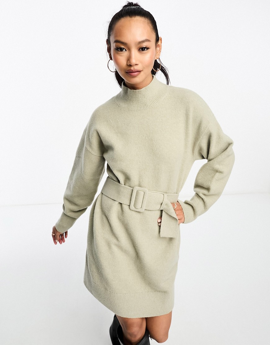 & Other Stories belted knitted dress in sage-Green
