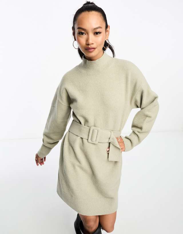 & Other Stories - belted knitted dress in sage