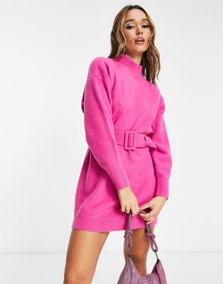 & Other Stories belted knitted mini dress in pink