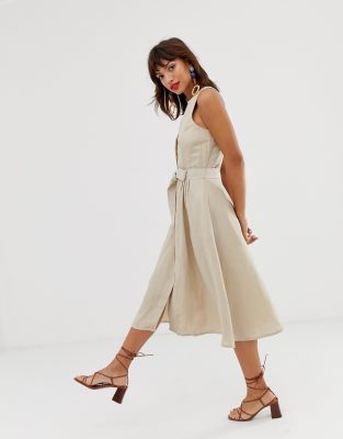 tan linen dress