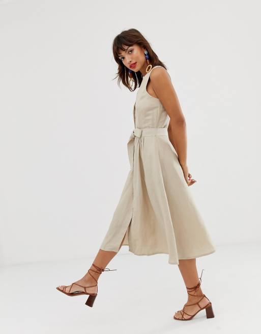 Linen belted outlet dress