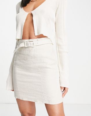& Other Stories belted linen mini skirt in beige