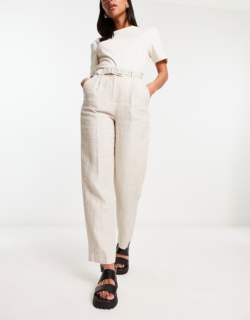Other Stories &  Belted Linen Pants In Beige-neutral