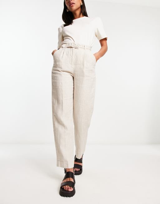 & Other Stories belted linen pants in beige