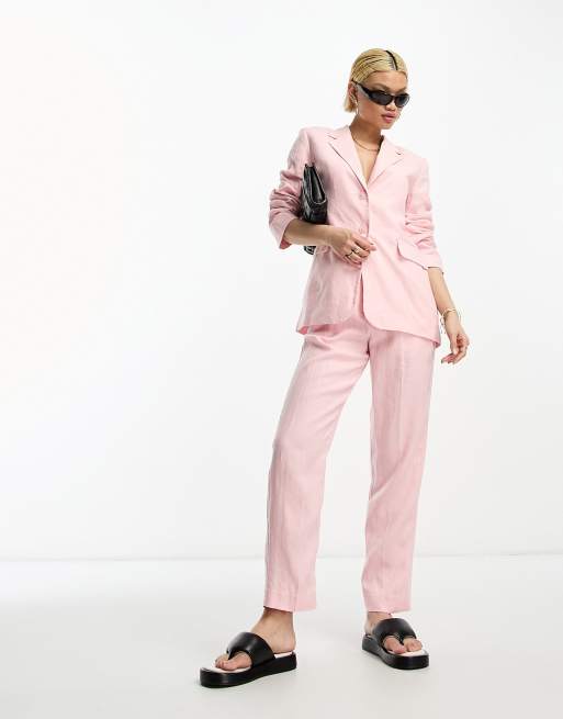 ZARA WOMAN PINK BLAZER WITH POCKETS AND MATCHING STRAIGHT TROUSERS PANTS  SET L