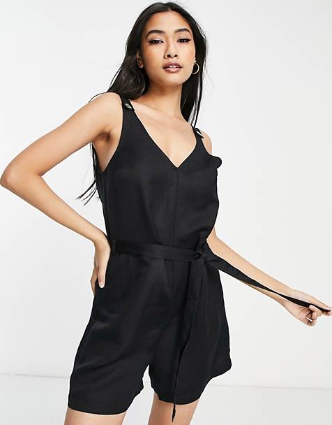 Prada Silk Wavy Stripe Playsuit in Black Womens Clothing Jumpsuits and rompers Playsuits 
