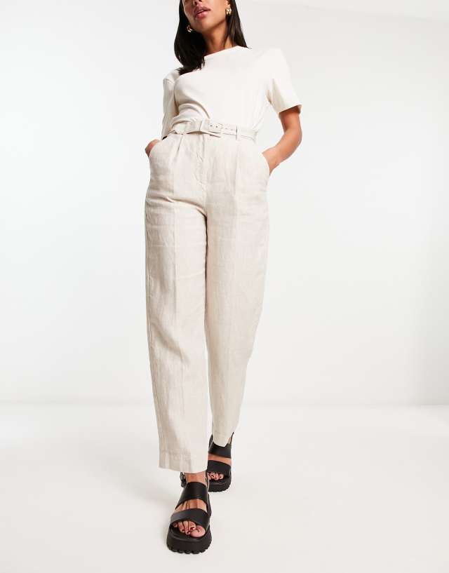 & Other Stories - belted linen trousers in beige