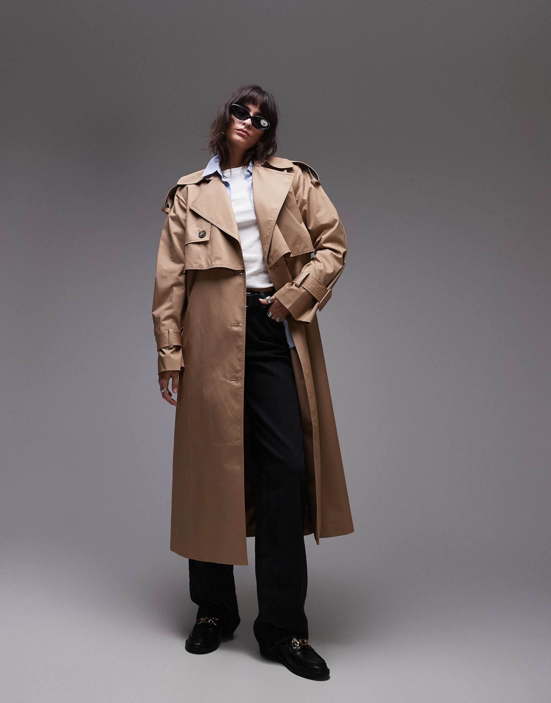 & other stories belted midaxi trench coat in beige
