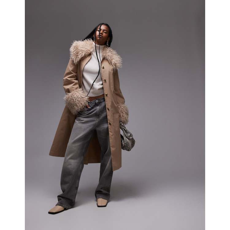 & Other Stories belted midi coat in dark beige with detachable