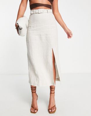 & Other Stories belted midi skirt in natural linen co-ord