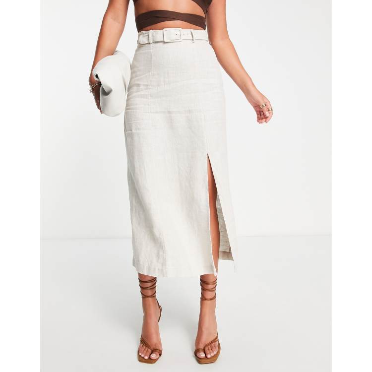 Other Stories belted midi skirt in natural linen co ord