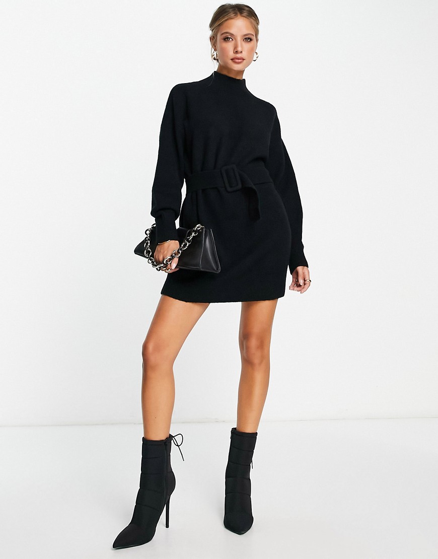 & Other Stories belted mini knit dress in black